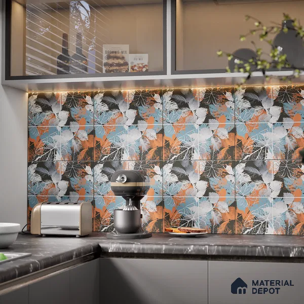 Floral Wall Tile TL 07248 C Plana 8003 GLM (Silver) 1 ft x 1 ft Ceramic Matte Finish - 9 mm  | 2 mm Spacer is Mandatory | Please Expect a Slight Variation of Pattern (Sample)